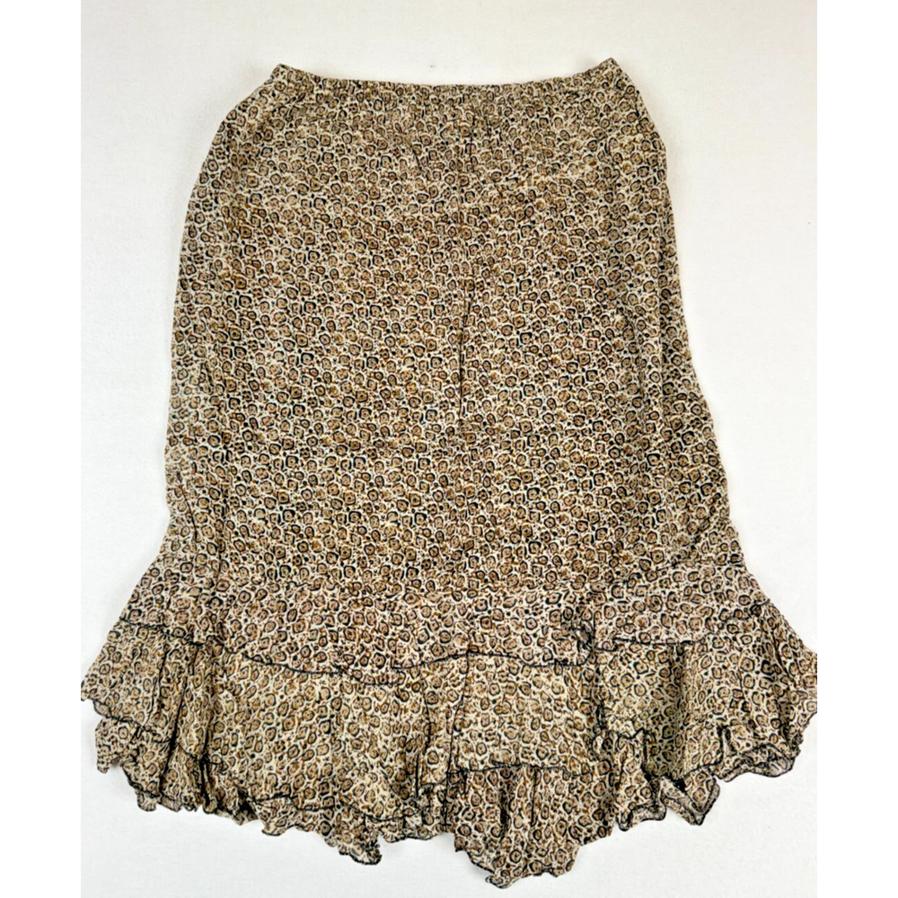 Boho Chic Leopard Print‎ Ruffle Skirt Flowy Layered Hem Feminine Midi S/M